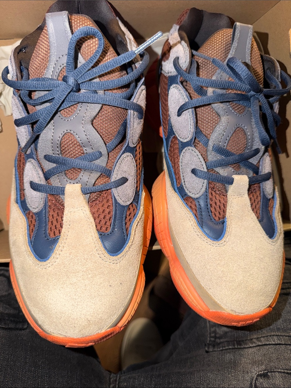 Mens Multi-Color Yeezy 500 Sneakers - Blue, Orange & Beige